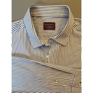 UNTUCKit Mens Large Blue White Striped Performance Button Down Shirt Stretch